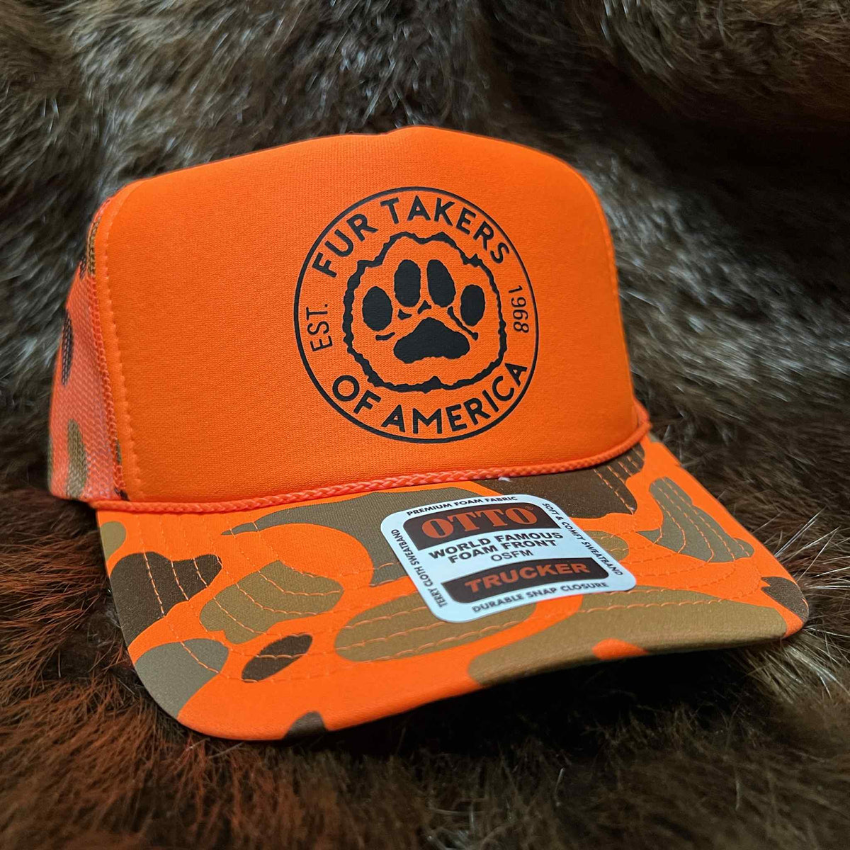 Blaze Orange Camo Mesh Back Trucker Cap