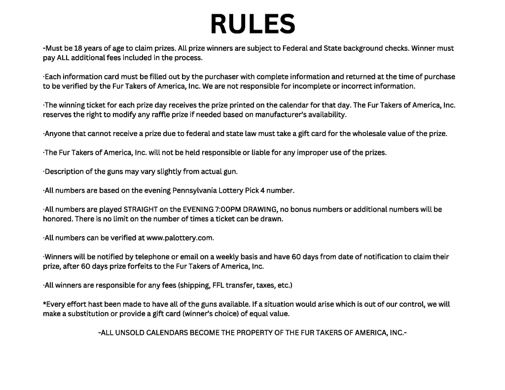 2027 FTA Sportsmen's Calendar Raffle